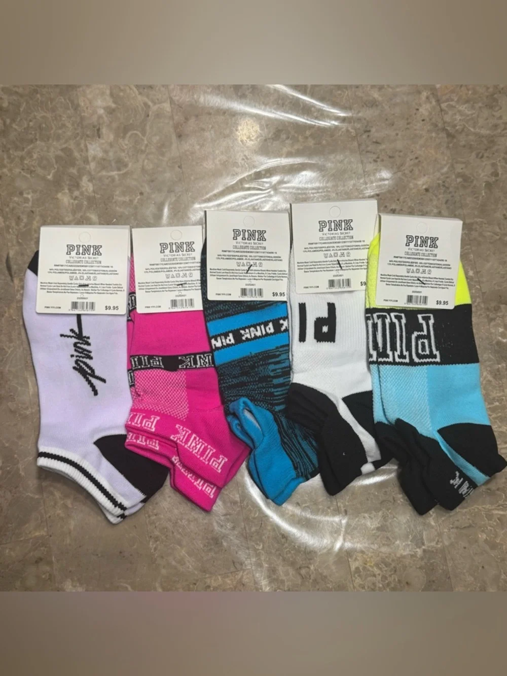 New Pink Victoria’s Secret Socks
With tags 
New Pink socks 
5 pairs included - Picture 2 of 3